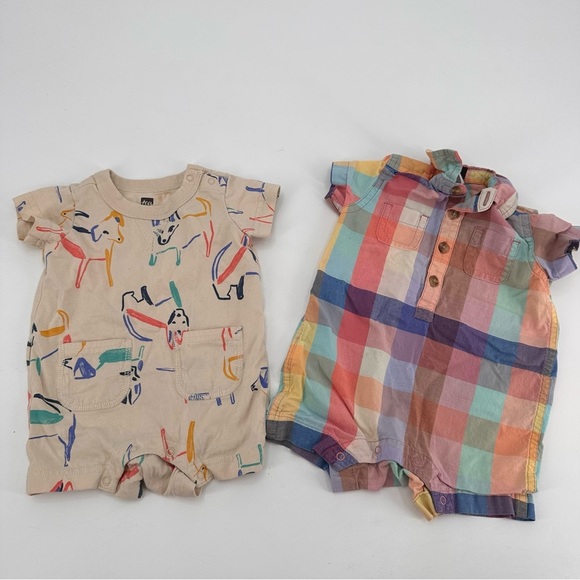 Tea Collection Baby Rompers Set of 2 Size 3-6 months FLAWS - Picture 1 of 6